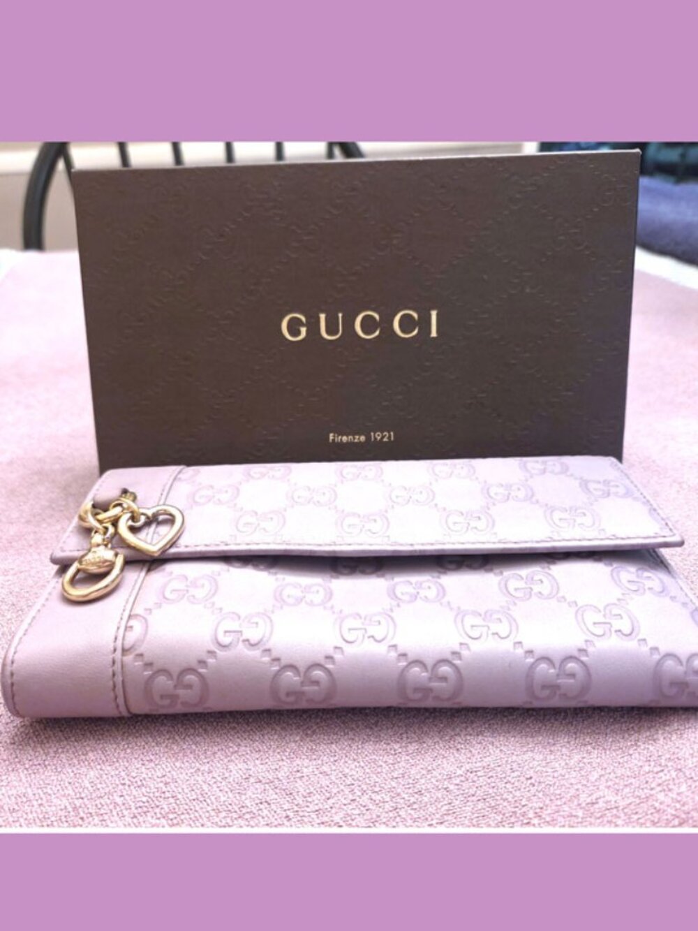 Gucci Lavender Guccissima Lovely Heart Long Continental Wallet Full Set Box